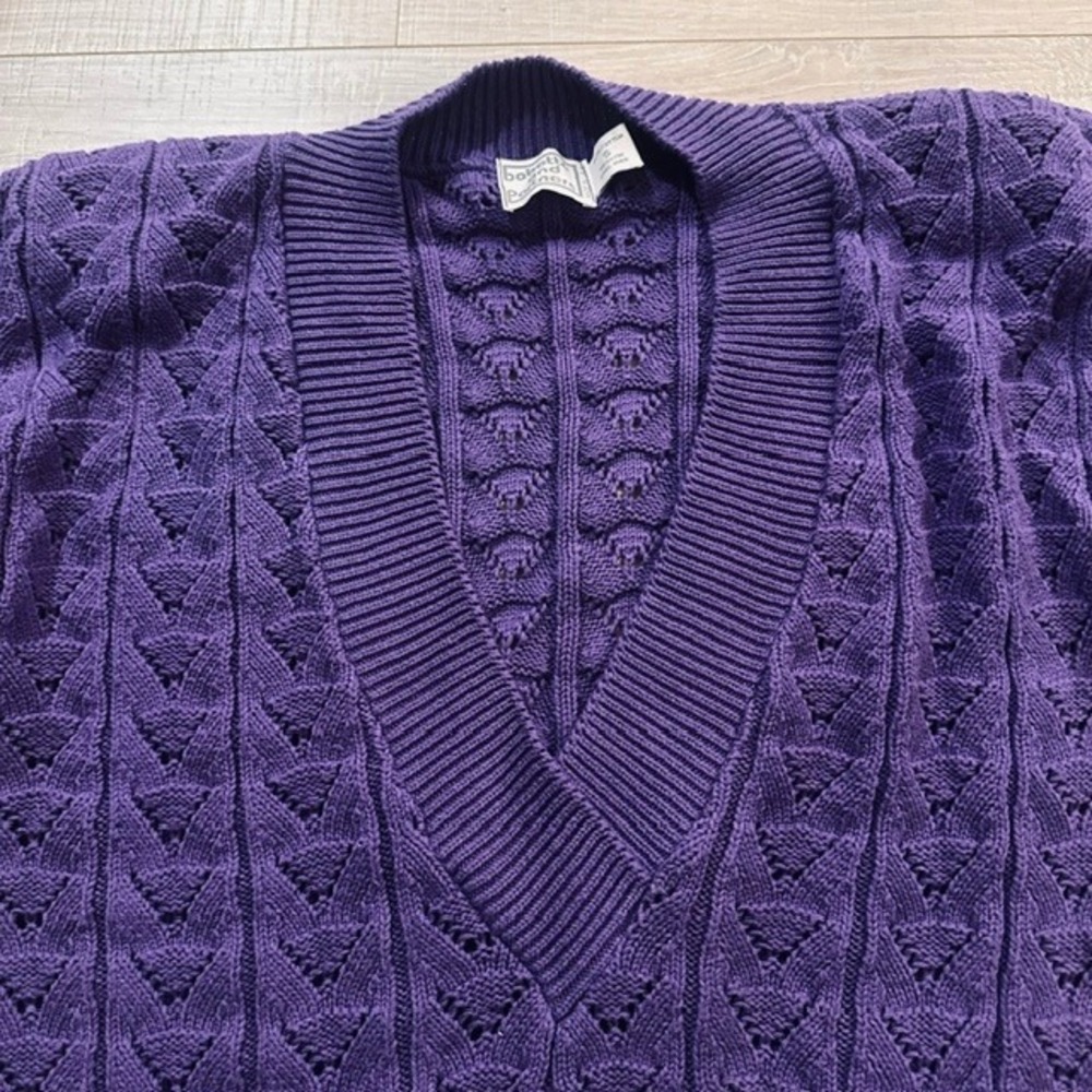 Babette and Partners Vintage Purple Pointelle V-Neck Cotton Sweater 80s S